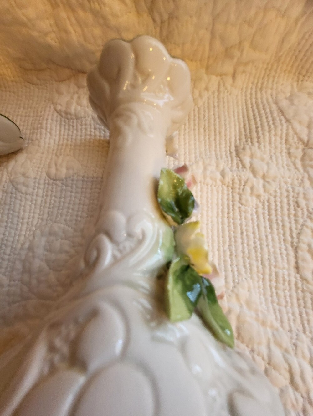 Set Of 2 Porcelain White Floral 5 Inch Candle Holders in with Pastel Roses - Picture 15 of 16